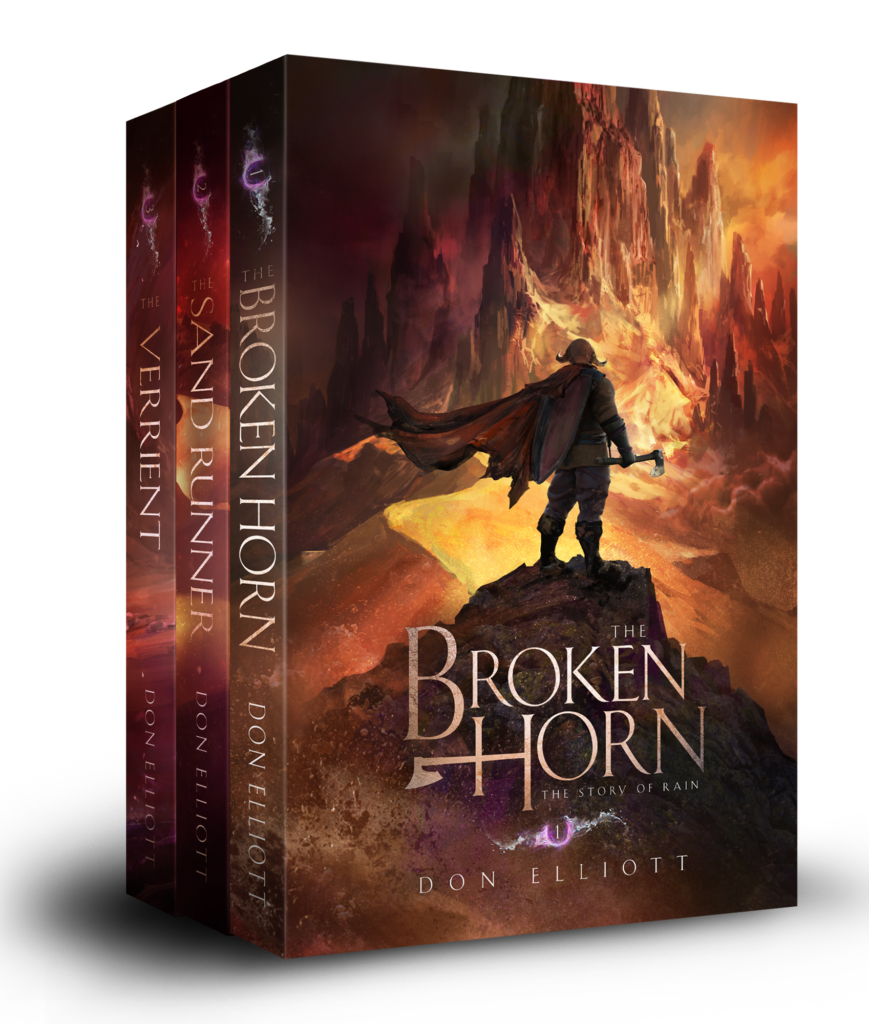 3D book covers for The Broken Horn and The Sandrunner